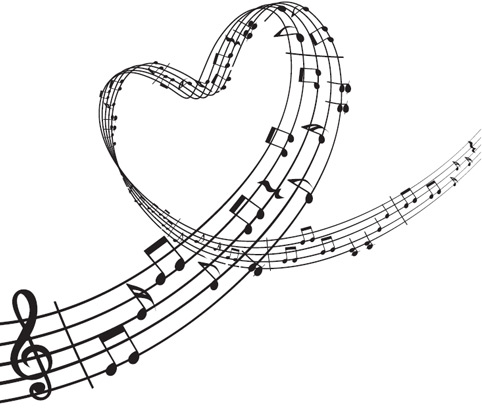 A heart made of musical notes flying through the air.